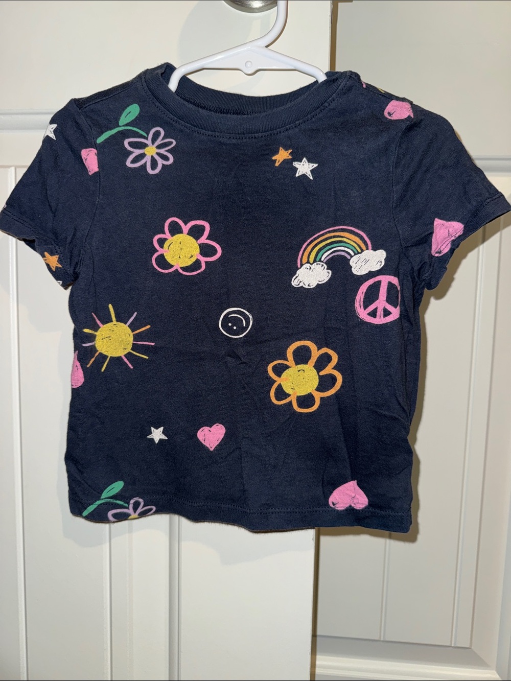 Old Navy Navy Tee with Rainbow, Flowers & Hearts